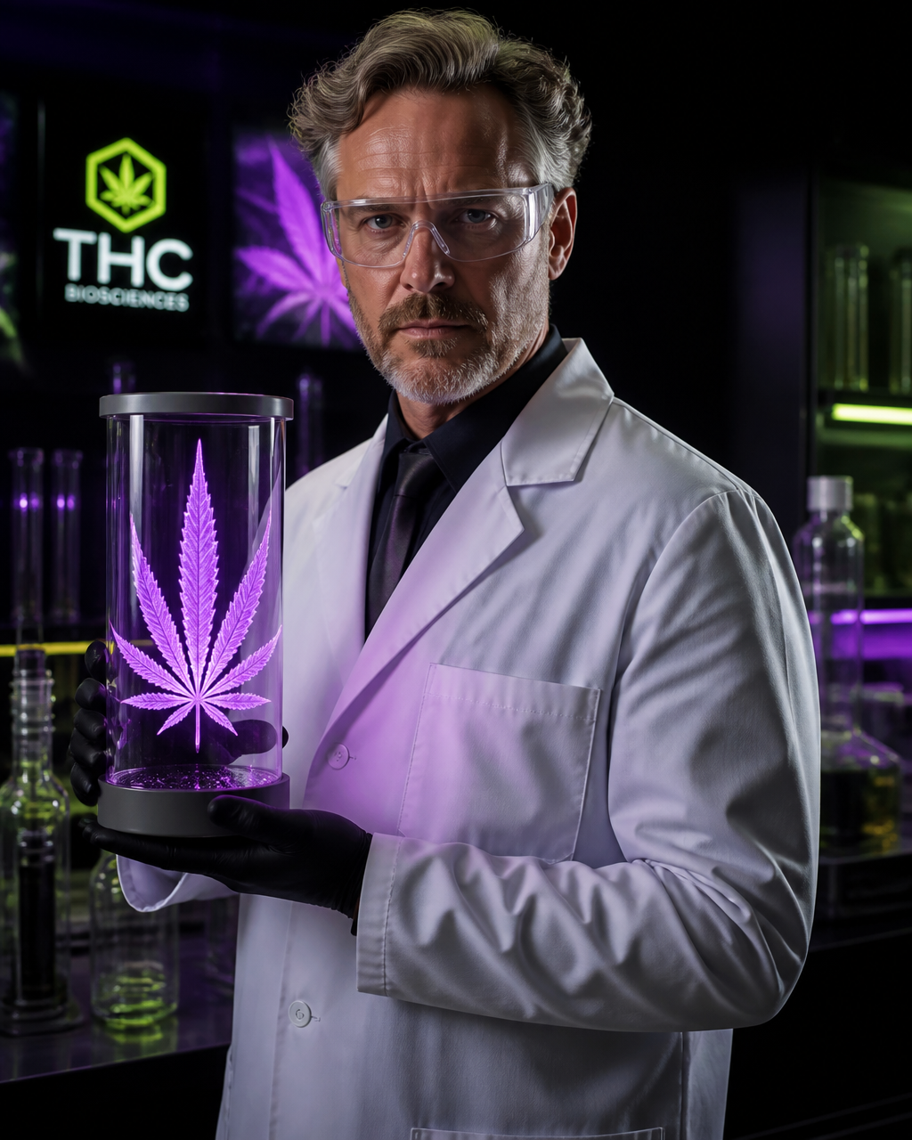 SUUFI lead scientist holding a glowing cannabis specimen